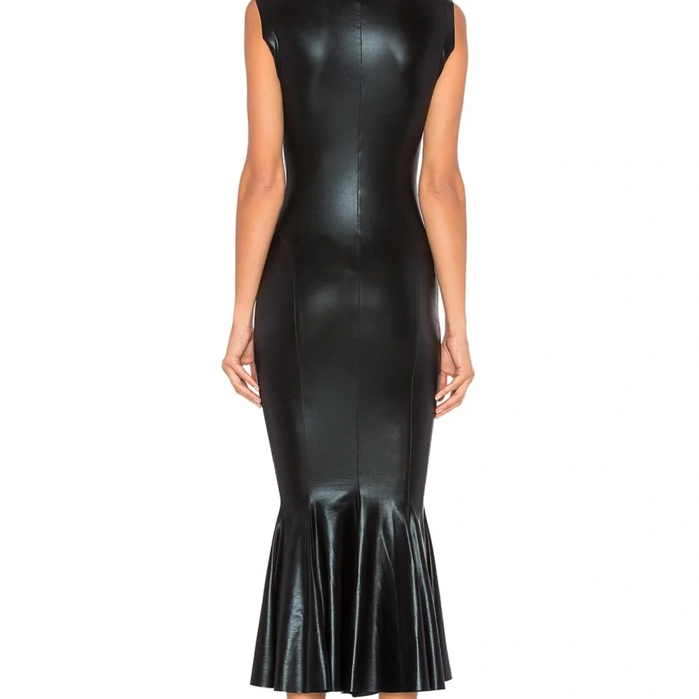 Norma Kamali Black Foil Dress BODYCON LEATHER EFFECT - Picture 3 of 8